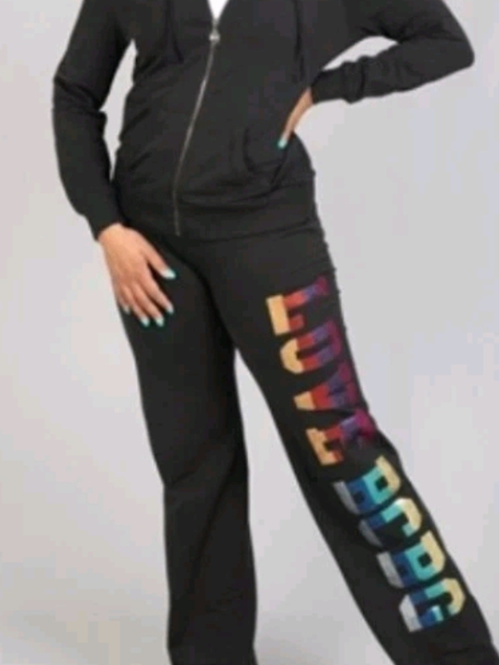 BCBGMaxAzria BNWT $320 Black ZIPPERED Hoodie AND PANTS BOTH W/Drawstrings LARGE